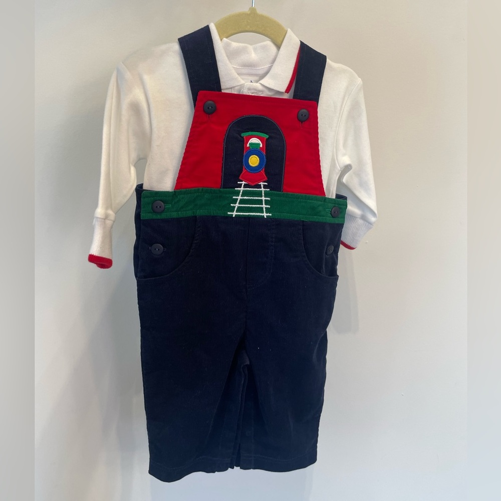 NWT Florence Eiseman 2 piece set Polo & Corduroy Train Overall Set 12M